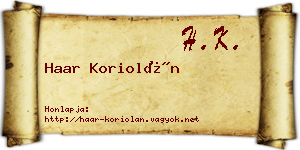 Haar Koriolán névjegykártya